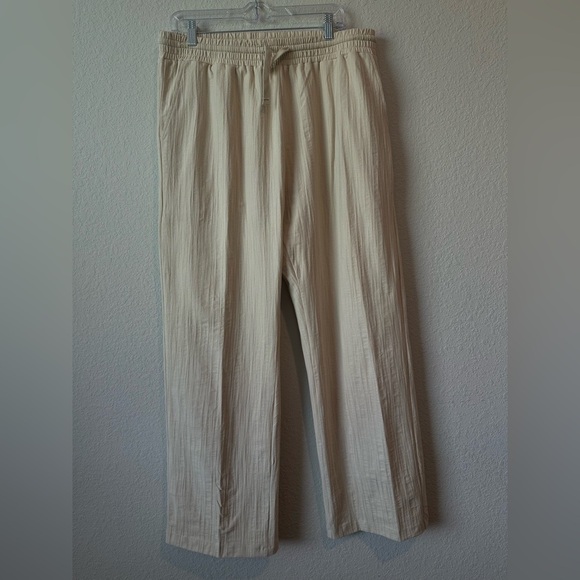New ZARA Size XL Linen Blend Straight High Waist Pants Light beige Pants - Picture 7 of 11
